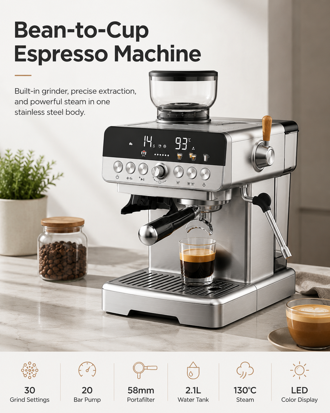 Bean to cup espresso machine