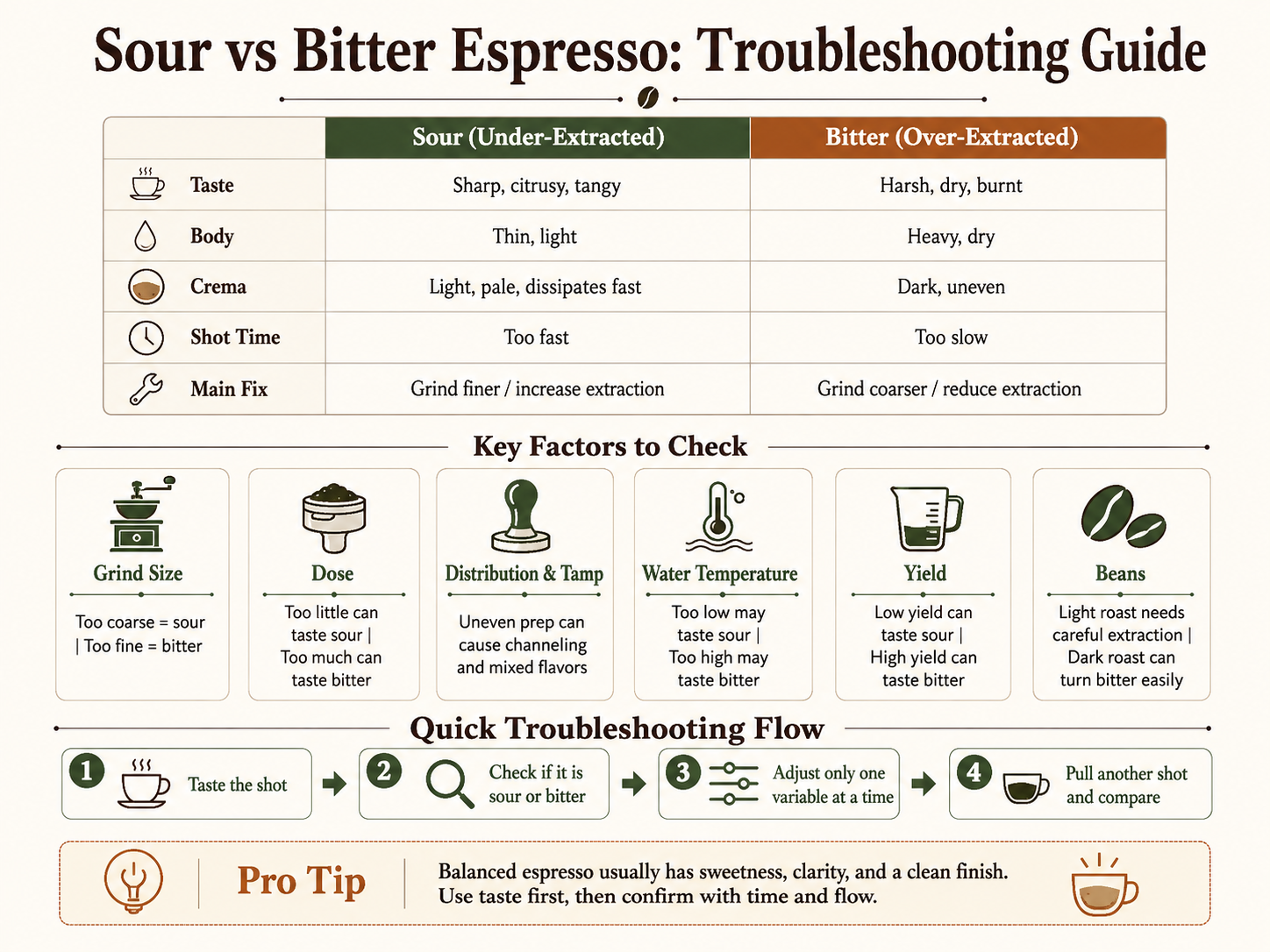 Sour versus bitter espresso troubleshooting guide