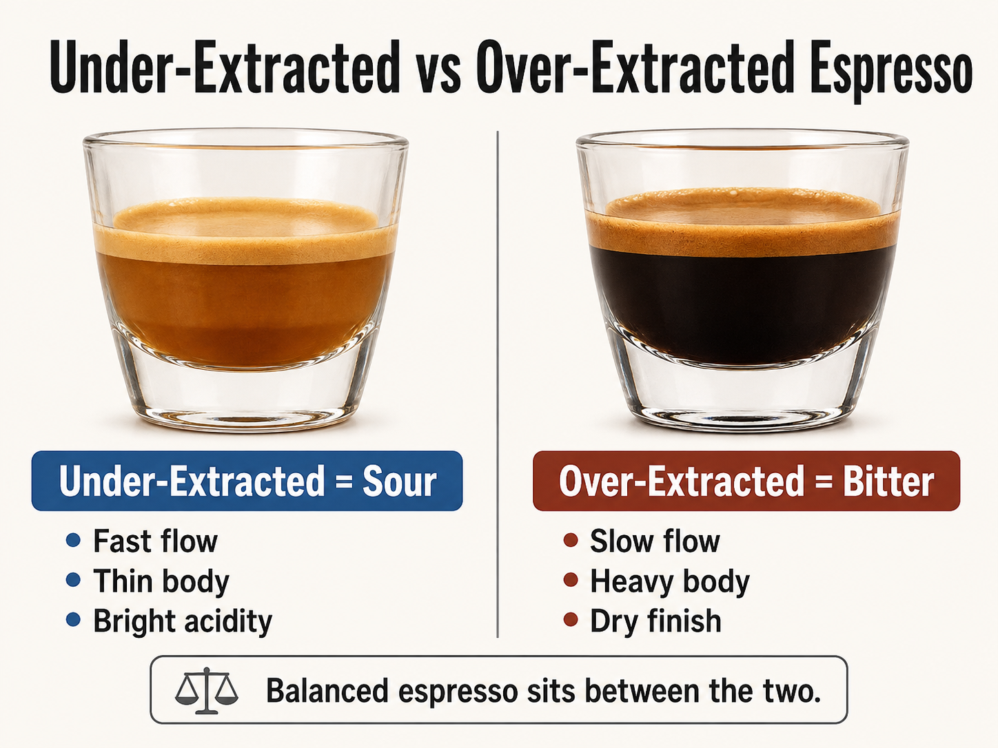 Under-extracted versus over-extracted espresso comparison