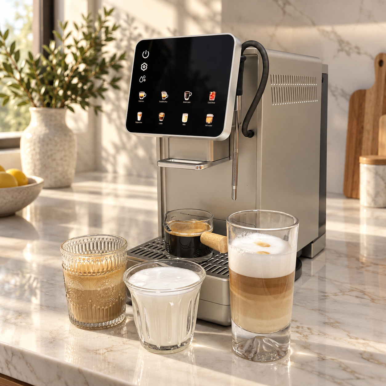 EM6088 one touch bean to cup coffee machine for espresso cappuccino latte and milk drinks