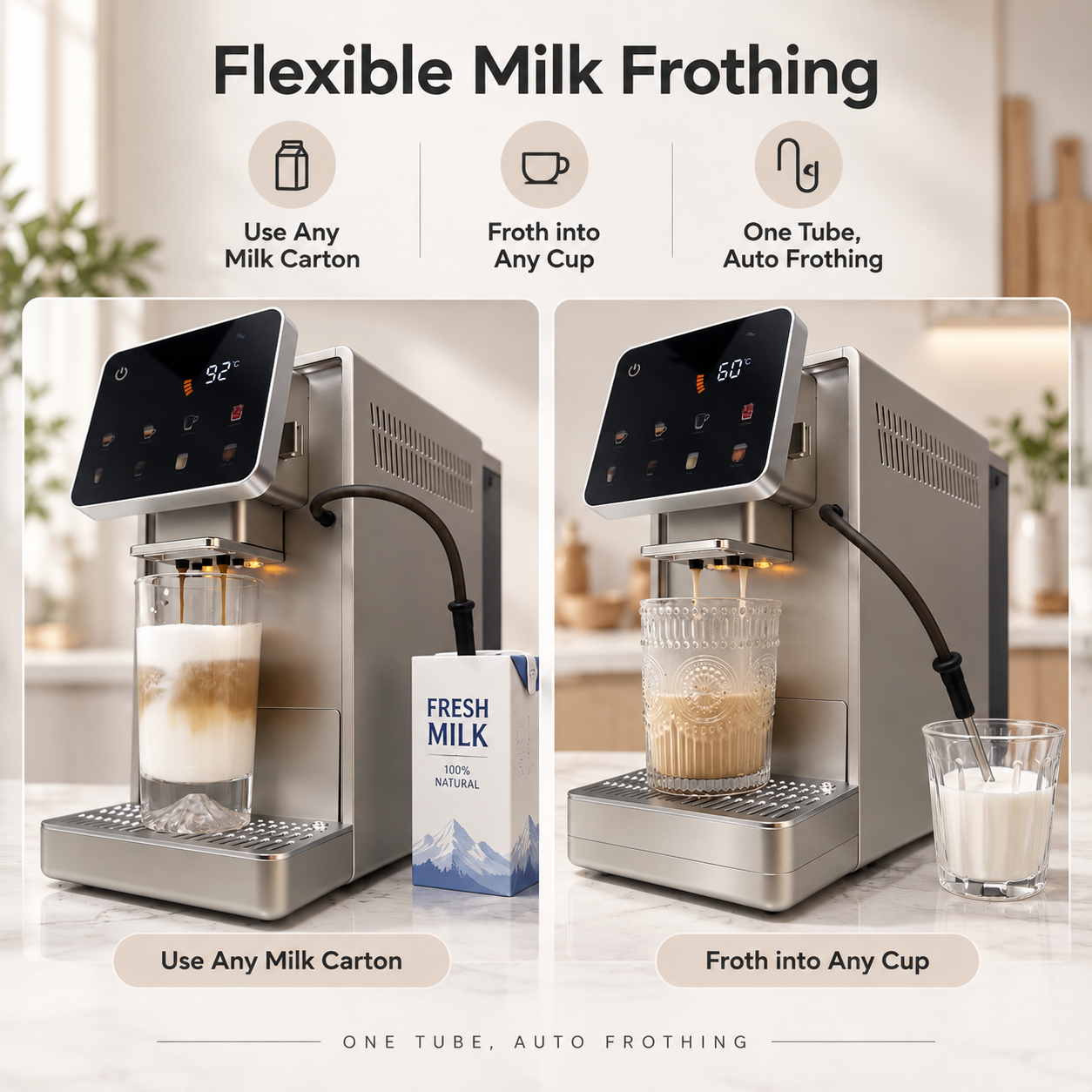 EM6088 automatic coffee machine with flexible milk frothing system