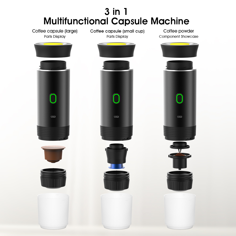 KF-JN-02 3-in-1 portable espresso machine compatible with capsules and ground coffee