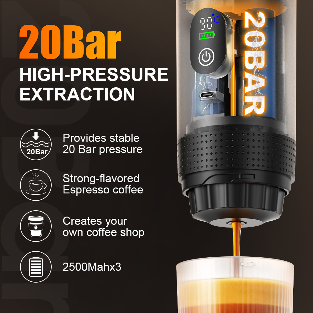 KF-JN-02Pro+ 20 bar high pressure portable espresso machine with rich crema extraction