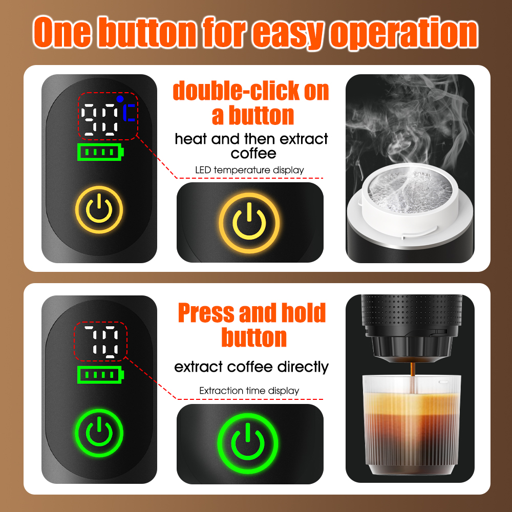 KF-JN-02Pro+ one button self-heating portable espresso machine with temperature and extraction time display