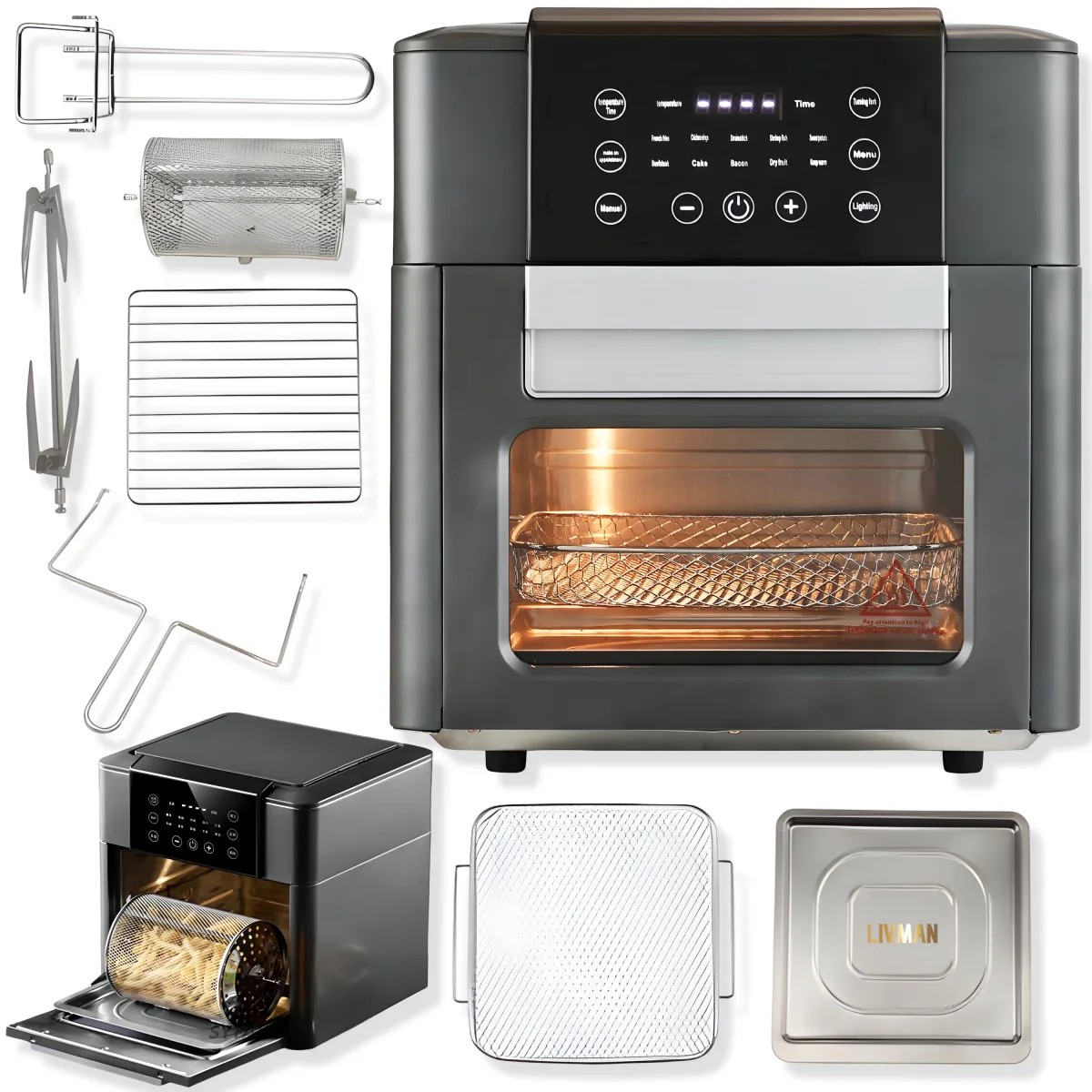 K-QF-312 12L air fryer oven with rotisserie accessories baking tray and air fry basket.jpg