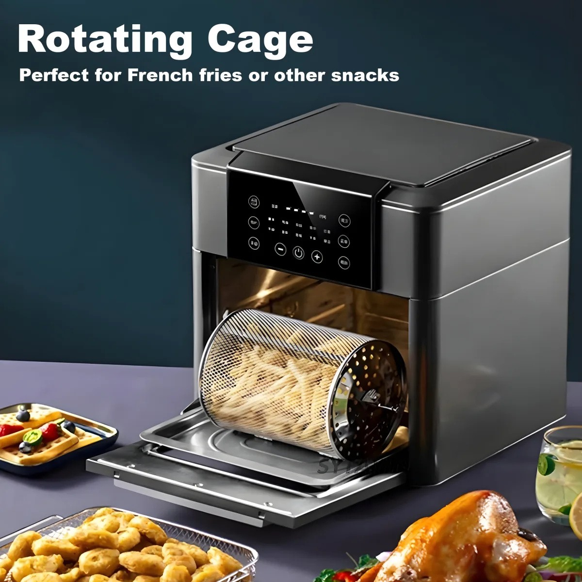 K-QF-312 air fryer oven with rotating rotisserie cage for even cooking.jpg